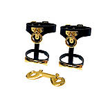 Окови БДСМ з італійської шкіри чорного кольору та золотистої фурнітури Upko Butterfly cuffs Кайф, фото 2