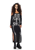 Платье макси с боковым вырезом и принтом скелета черного цвета Leg Avenue размеры M L Кайф