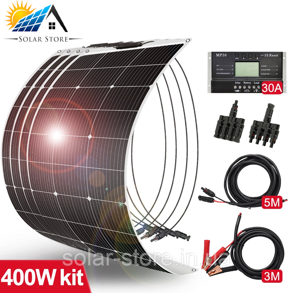400W/22.2A Гнучка сонячна панель, батарея комплект Dokio DFSP