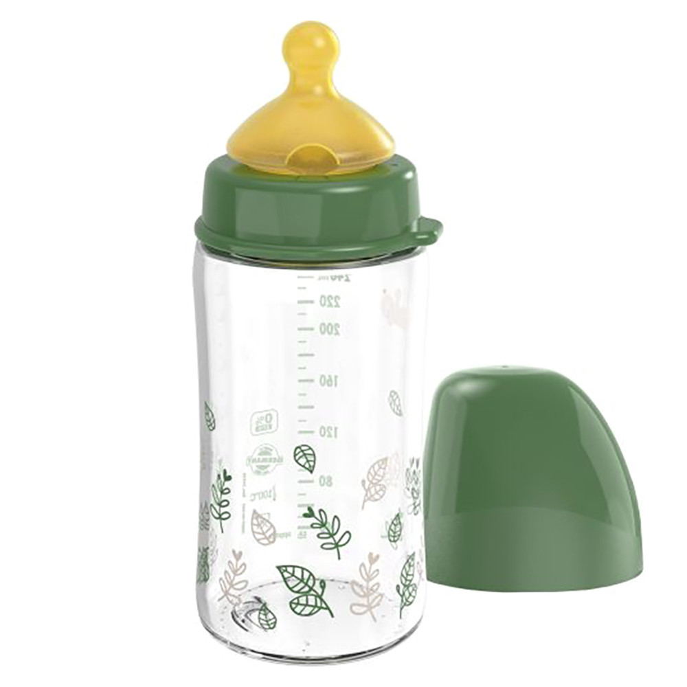 Пляшечка скло з широким горлом та латексною соскою NIP Cherry Green 240 мл 0+ (4000821351196)