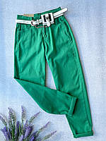 JEANS BASHA Джинсы зелёные с белым поясом, стрейч, размер 28, M