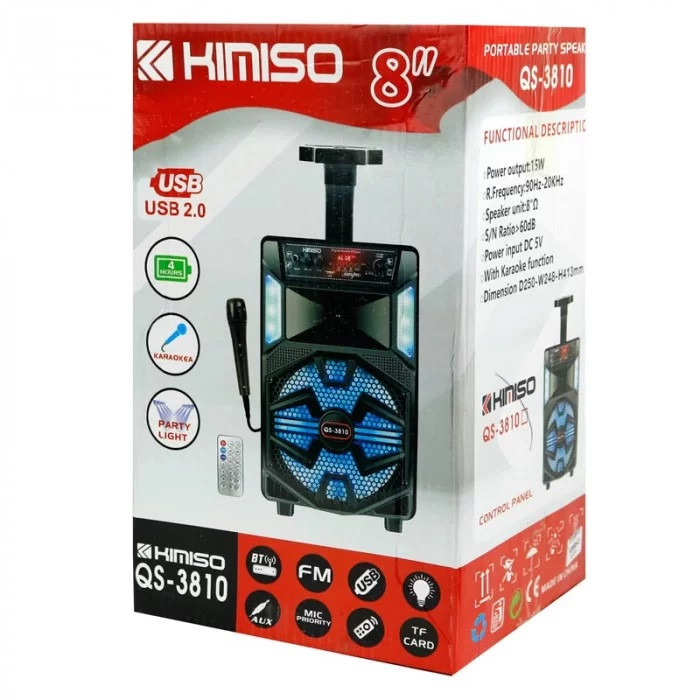 Kimiso QS-3810 8" Бездротова портативна bluetooth колонка — валіза з караоке