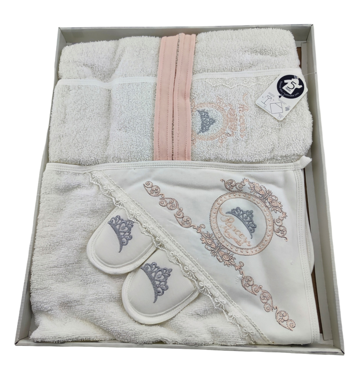 Подарунковий набір лазневий халат для купання подарунок для новонародженого до 2 років біле (ХДН97)