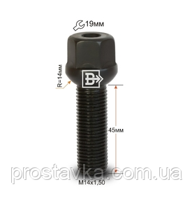 Болт LS19D45F Z M14X1,50X45 Сфера R=14 з виступом, полегшений, ключ 19 мм