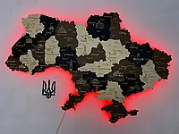 Деревянная карта Украины с подсветкой многослойная 3D Led Travel - Латте Макиато