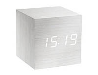 Часы-будильник на аккумуляторе «WOODEN CUBE» Gingko (Великобритания), белые
