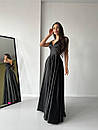 Вечірня чорна атласна сукня довга з розрізом і пишною спідницею, фото 2