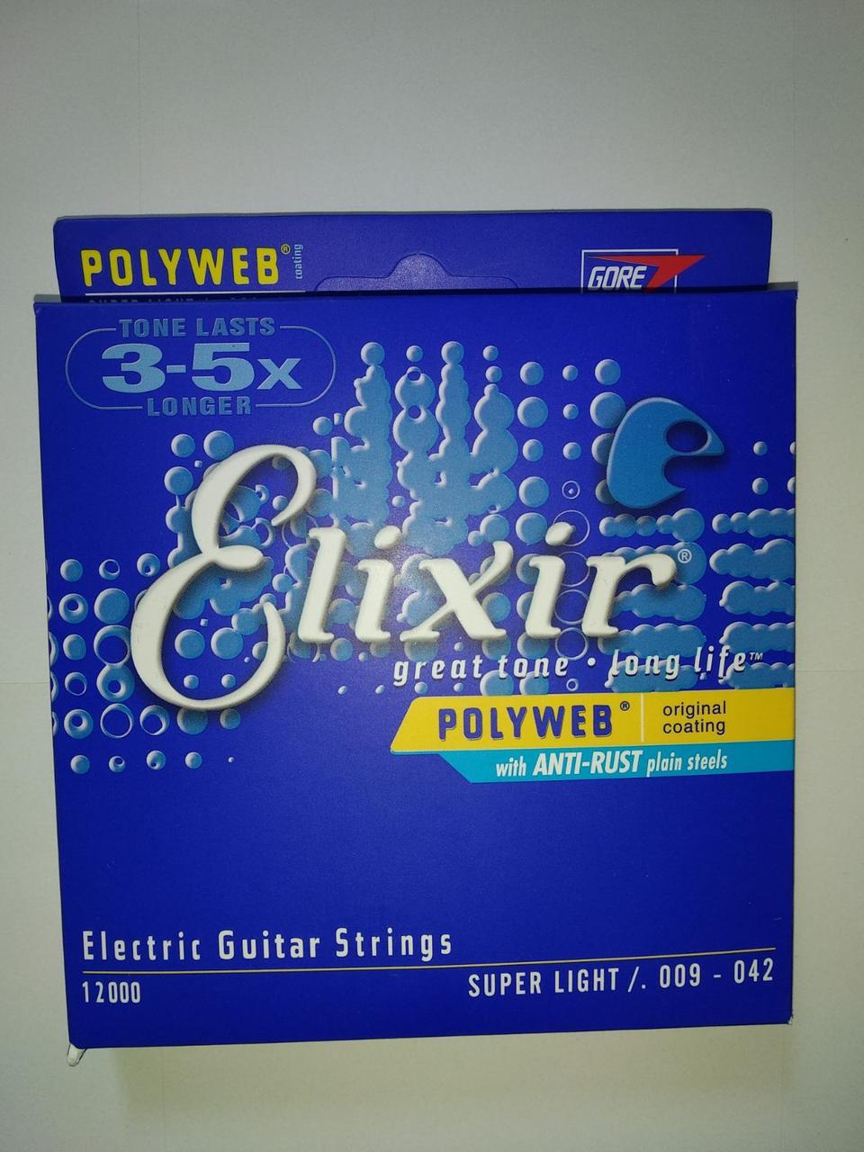 Струни Для Електрогітари Elixir 12000 Polyweb Nickel Plated Steel Super Light 9/42