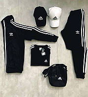 Спортивный костюм мужской Adidas (Адидас) Черный весенний осенний с | Весь комплект на фото ЛЮКС