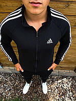Спортивный костюм мужской Adidas (Адидас) черный весенний осенний с капюшоном | Кофта+штаны ЛЮКС
