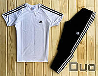 Спортивный костюм мужской Adidas (Адидас) черный весенний осенний с капюшоном | Футболка+штаны ЛЮКС