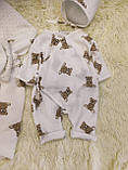 Літній мусліновий конверт + комбінезон з шапочкою для новонароджених, принт ведмежата, фото 4