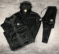 Спортивный костюм мужской велюровый Zipp весенний осенний черный | Комплект Кофта + Штаны+ Жилетка качества