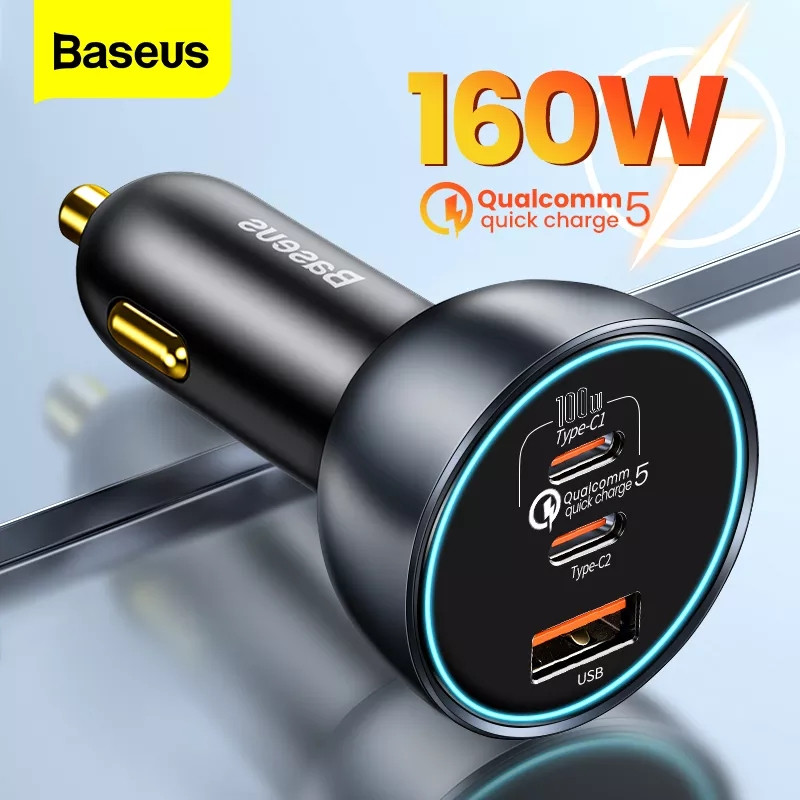 Автомобільний зарядний пристрій для ноутбука планшета телефона Baseus 160W Quick Charge QC 5.0 4.0 3.0 PD