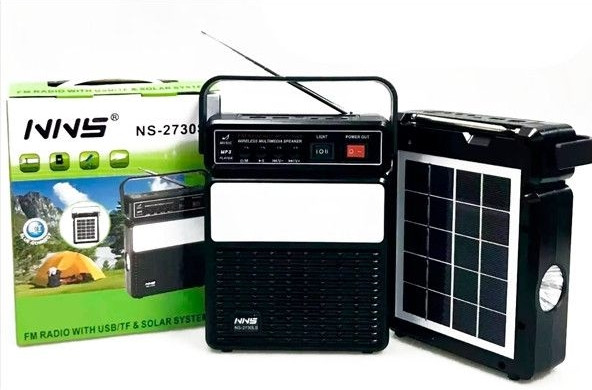 Портативна колонка радіоприймач із сонячною панеллю ліхтарик лампа NNS Solar charge NS-2730LS