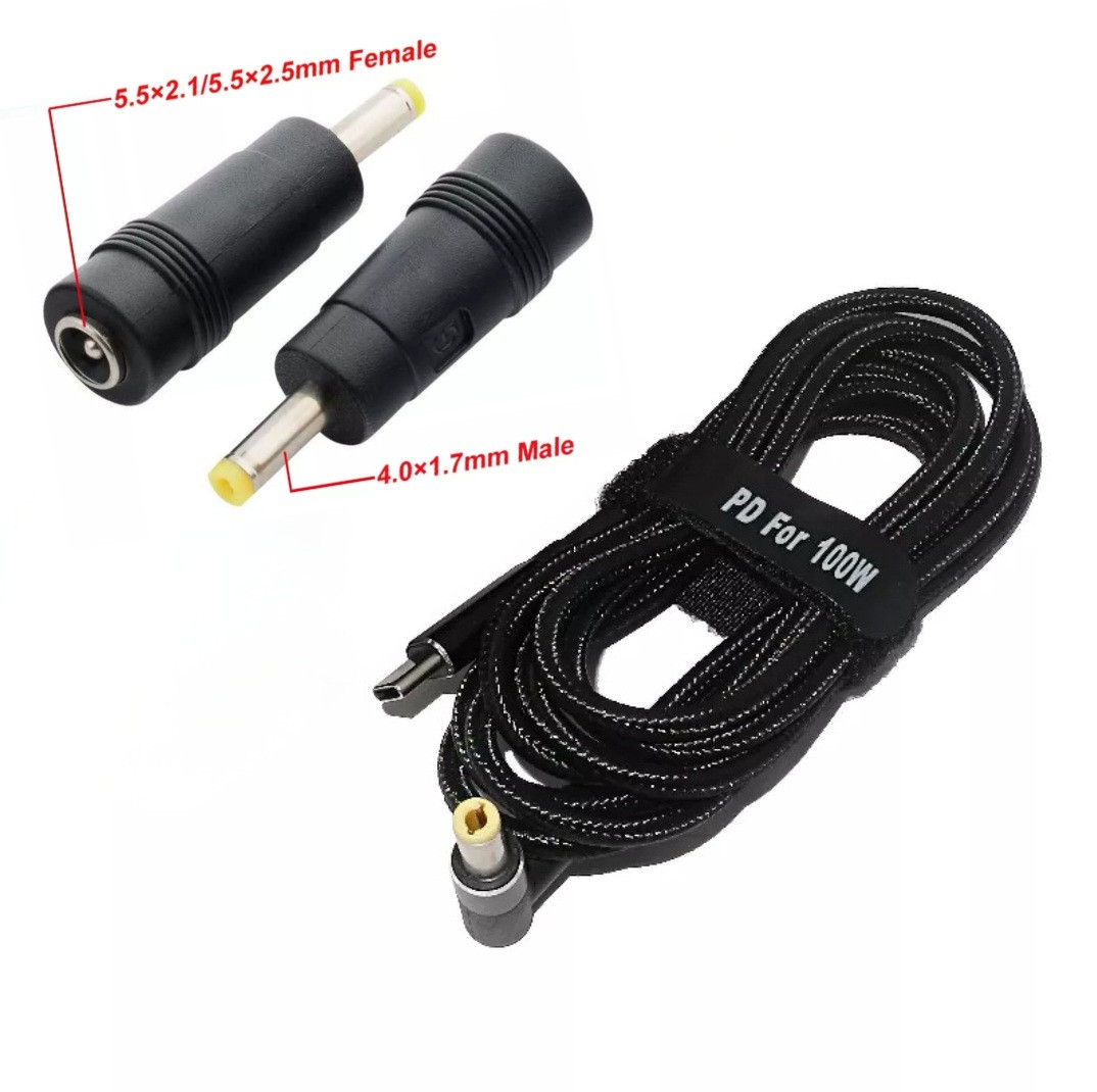Кабель для підзаряджання HP 100W Type-C на DC5.5×2.5 і перехідник DC 4.0×1.7