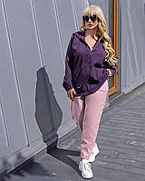 Куртка женская с капюшоном батал фіолетовий, 60-64