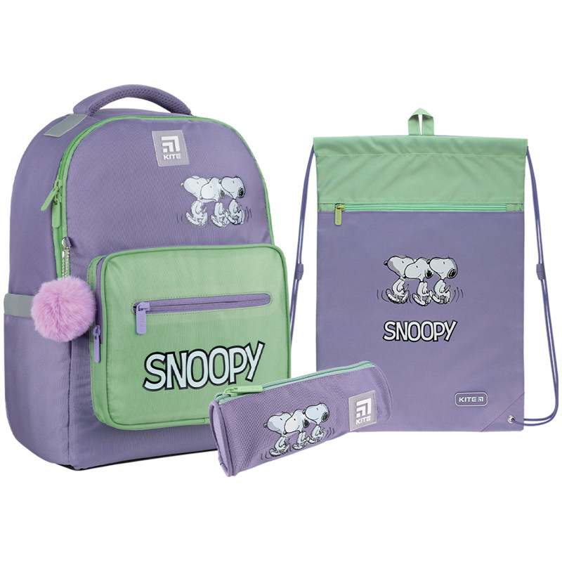 Шкільний набір рюкзак + пенал + сумка Kite Snoopy SN22-770M-3 710 г 38x27x13 см бузковий