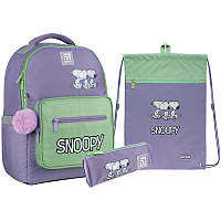 Шкільний набір рюкзак + пенал + сумка Kite Snoopy SN22-770M-3 710 г 38x27x13 см бузковий