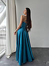 Вечірня бірюзова атласна сукня довга з розрізом і пишною спідницею, фото 8