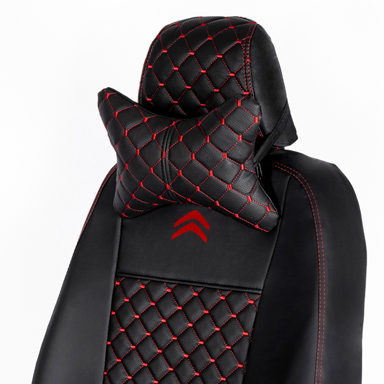 Чохли на сидіння Сітроен Немо (Citroen Nemo) (1+1, бус) ромби з червоною строчкою та лого