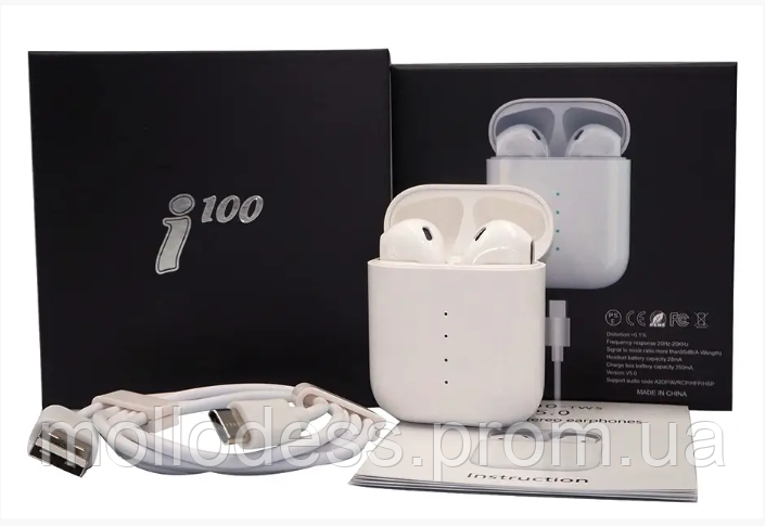Беспроводные сенсорные наушники i100 TWS бинауральные Bluetooth 5.0 White - фото 1 - id-p1815915575