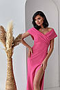 Вечірня малинова розкішна сукня довга приталена з розрізом, фото 3