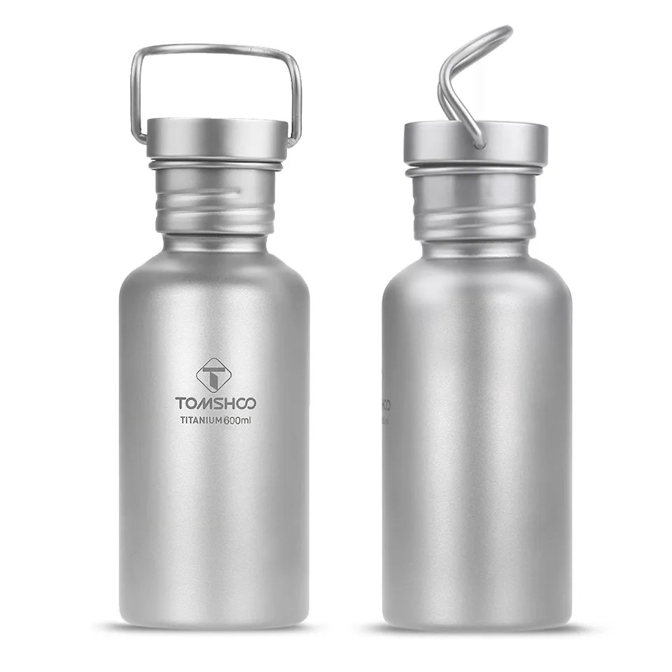 Титанова пляшка Tomshoo Titanium 600мл. з чохлом. Туристична фляга з титану.