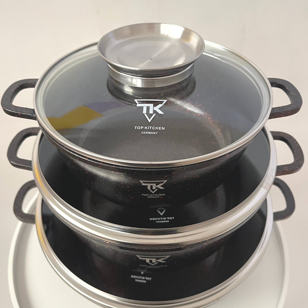 Набір каструль з антипригарним покриттям Top Kitchen TK-00021 чорні, Каструлі з гранітним покриттям