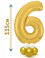 Цифра 6 фольгована золото на стійці-підставці з повітряних куль, композиція з цифрою