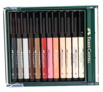 Набір ручок-пензликів капілярних 12 кольорів, Faber Castell Pitt Artist Pen - Skin Tones