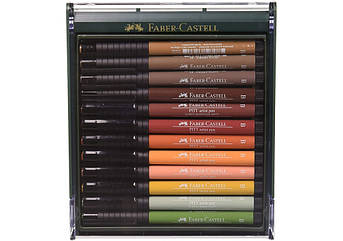 Набір ручок-пензликів капілярних 12 кольорів, Faber Castell Pitt Artist Pen - Earth Tones