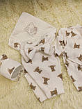Літній мусліновий конверт + комбінезон з шапочкою для новонароджених, принт ведмежата, фото 2