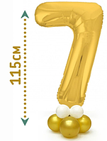 Цифра 7 фольгована золото на стійці-підставці з повітряних куль, композиція з цифрою