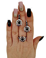 Срібний комплект прикрас «Чорна іскра» з кубічним цирконієм