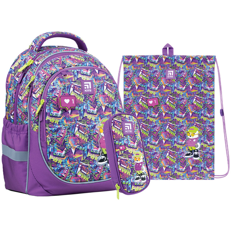 Шкільний набір Kite Chilling Cat K22-700M (рюкзак, пенал, сумка)