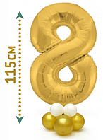 Цифра 8 фольгована золото на стійці-підставці з повітряних куль, композиція з цифрою