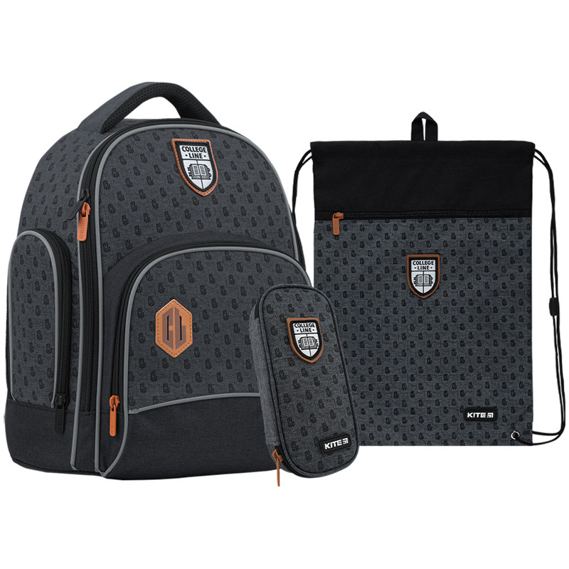 Шкільний набір рюкзак + пенал + сумка Kite College Line boy K22-706S-2 910 г 36x29x16.5 см сірий