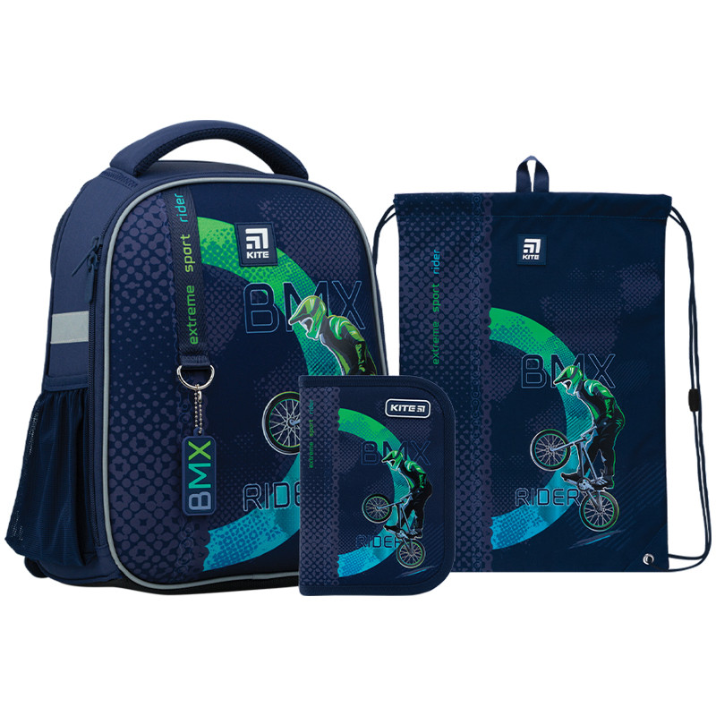 Шкільний набір рюкзак + пенал + сумка Kite Education BMX K22-555S-10 832 г 35x26x13.5 см синій
