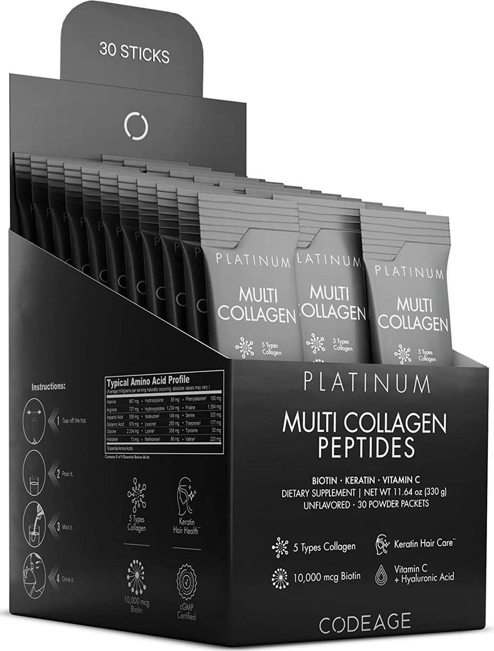 CodeAge Multi Collagen Peptides Powder Platinum / Пептиди колагену, збагачені вітамінами 30 саше 12/2025