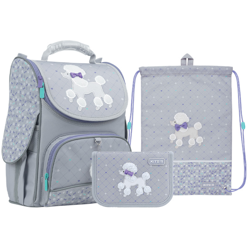 Шкільний набір рюкзак + пенал + сумка Kite Cute Dog K22-501S-1 954 г 35х25х13 см сірий, фото 1