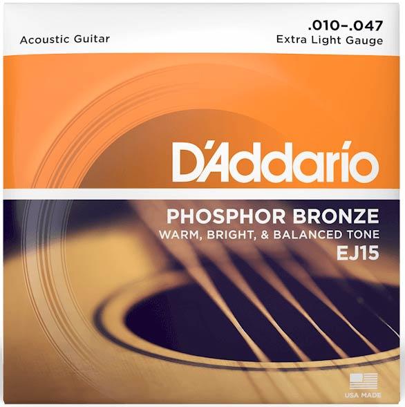 Струни для акустичної гітари D'Addario EJ15 PHOSPHOR BRONZE EXTRA LIGHT 10-47, фото 1