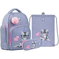 Школьный набор рюкзак + пенал + сумка Kite Studio Pets SP22-706M 920 г 38x29x16.5 см сиреневый