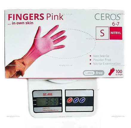 Рукавички нітрилові Ceros Pink, щільність 3.5 г. - рожеві (100 шт), фото 4