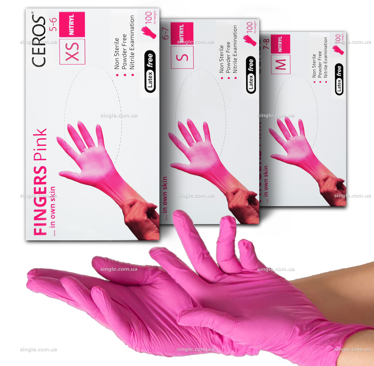 Рукавички нітрилові Ceros Pink, щільність 3.5 г. - рожеві (100 шт)