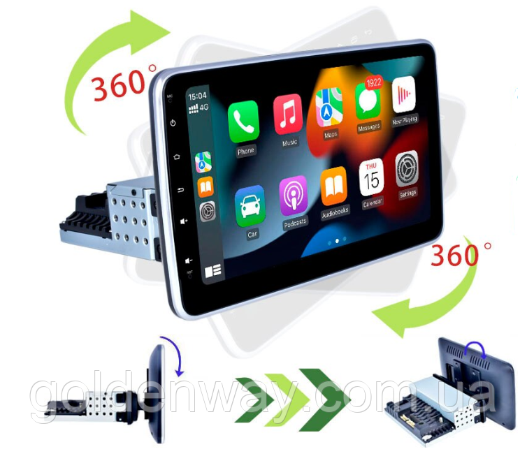 Автомагнітола 1DIN Podofo F9218DH з поворотним екраном 9 дюймів на шарнірі Android 11 2/32Гб GPS WiFi BT