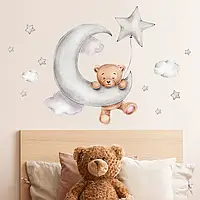Полупрозрачная виниловая наклейка на стену в детскую комнату - Медведь на Луне (49 х 40 см)