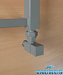 Сірий кутовий кран CUBE Gray квадратної форми для рушникосушок 1/2. ThermoPulse Україна