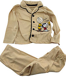 Піжама дитяча 2, 3 роки Туреччина бавовна з довгими рукавами та принтом бежевий (ПЖМ304)