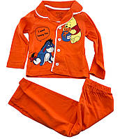 Пижама детская 2, 3, 4 года Турция хлопок с длинными рукавами и принтом оранжевый (ПЖДМ305)